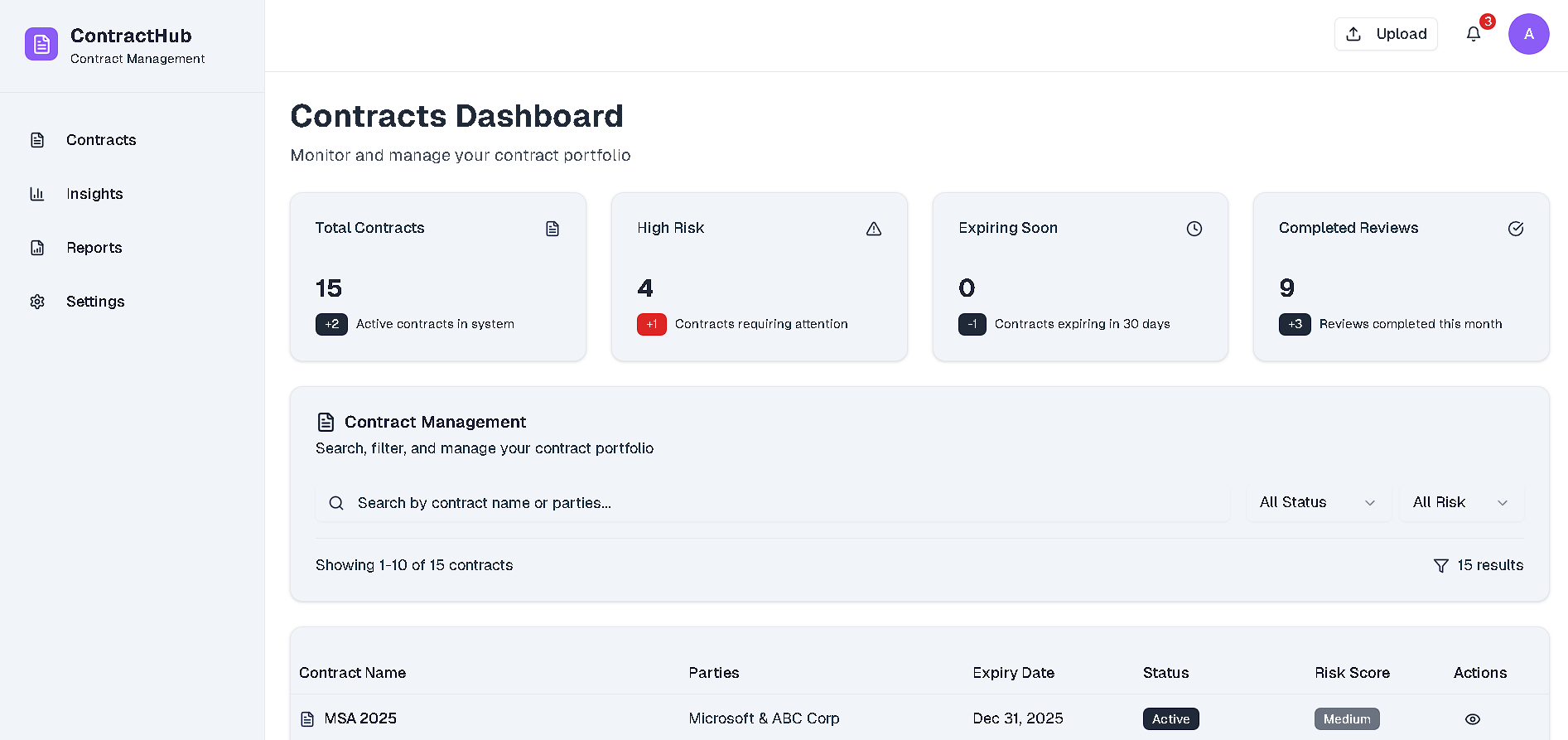Contracts Dashboard (SaaS)